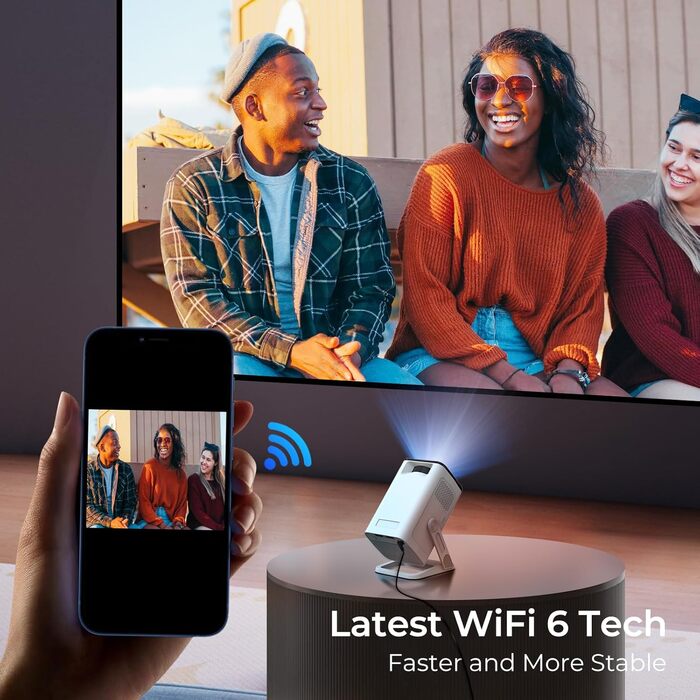 Проектор Mini Beamer 1080P/4K з Android 13 OS, WiFi 6, Bluetooth 5.4, підтримкою Netflix та Google CTS, HDMI, USB, iOS, LYNCAST N300 White