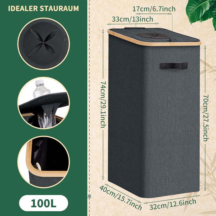 AINIYNM Deposit Bottle Collection Container with Lid 100L XXL Carry Bag Deposit Container with Holes Deposit Bottle Storage Empty Containers Deposit Bottle Container for Kitchen and Storage Room