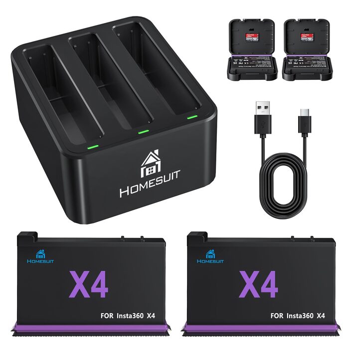 Акумулятор Insta360 X5 2 шт. + LED зарядний пристрій (2850mAh) + Micro SD картридер - комплект для Insta360 X5