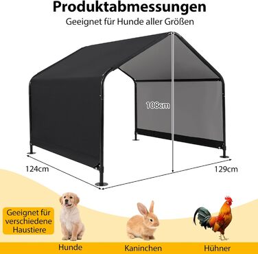 Будка для собак Costway Outdoor - велика, середня, маленька, чорна, 129 x 124 x 108 см, водовідштовхуюча, з дахом та кілочками