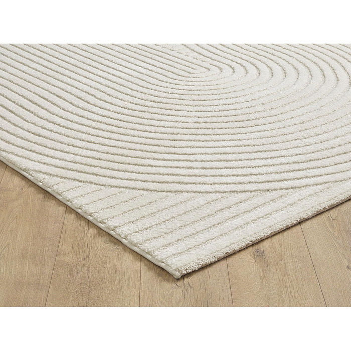 Килим Everest - сучасний коротковорсовий килим для вітальні та спальні з ефектом висоти-глибини, 3D ефект, висока щільність ворсу та приємна м'якість, дизайн Panglao, кремовий, 80 x 150 см