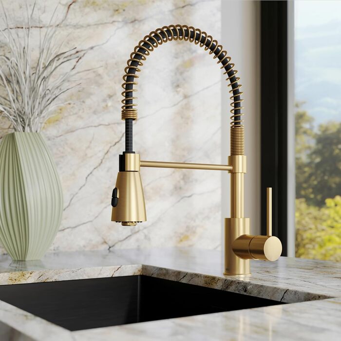 Кухонний змішувач Lenz KALANI² в золотистому кольорі – з регульованою насадкою для миття посуду – проста установка та високоякісне виконання - 46070322 (Для високого тиску, Золото)