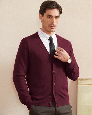 Чоловічий кардиган Kaspin з вовняної суміші, V-подібний виріз, на ґудзиках, з кишенями (Бургунді, S)