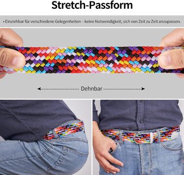 Тканинний ремінь TANGCHAO: еластичний плетений ремінь для жінок та чоловіків, ширина 3.3 см, довжина 90-135 см (білий, багатокольоровий, 120 см)