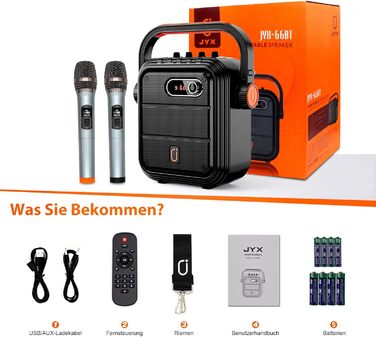 Караоке система JYX з 2 мікрофонами, Bluetooth, FM, USB, TF, AUX, Rec - PA Комплект для вечірок, дорослих та дітей