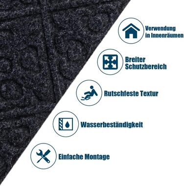 COSTWAY 15-Piece Stair Treads - Non-Slip, Waterproof, Self-Adhesive Carpet for Wood Stairs - Grey (76x20cm)