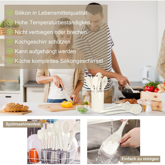 Набір кухонних аксесуарів Joyfair: 15 предметів з силікону, стійкий до нагрівання, антипригарний, для посуду, з тримачем, придатний для миття в посудомийній машині