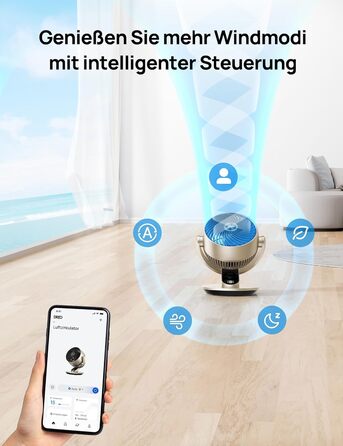 Dreo Lynx S Gold: Тихий розумний вентилятор для дому та офісу, 21 м, 4 швидкості, 5 режимів, таймер 12 год, осциляція