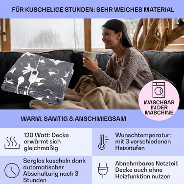 Електрична ковдра Klarstein XXL з підігрівом, 120W, 200x180 см, антрацит, для дому та кемпінгу, енергозберігаюча, пральна