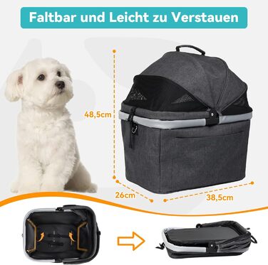 Кошик для велосипеда для собак до 12 кг з металевим каркасом, швидкознімний кріплення, сітчасте вікно, м'яке сидіння, світловідбиваючі смуги, складаний, для міських велосипедів