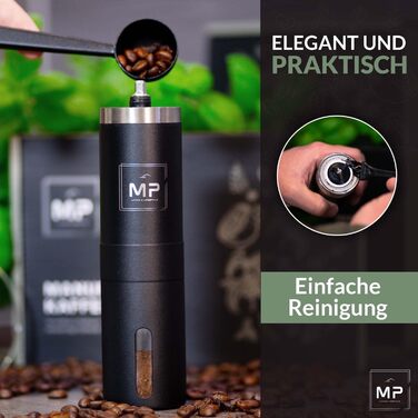 Manual Coffee Grinder with Conical Burr I Adjustable Grind Size - Stainless Steel Coffee Grinder with Brush I High-Quality Hand Coffee Grinder - Hand Coffee Grinder