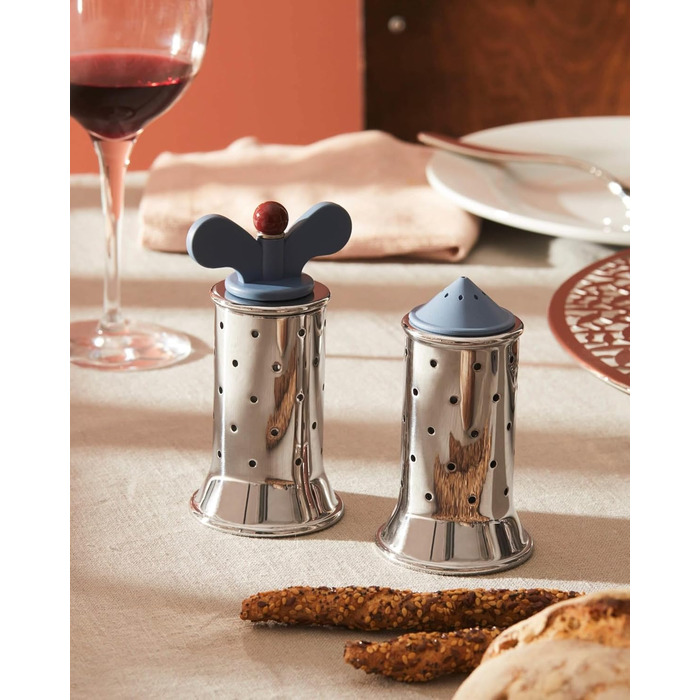 Alessi Salt Shaker, Blue, Stainless Steel, 6.5 x 7 x 24 cm