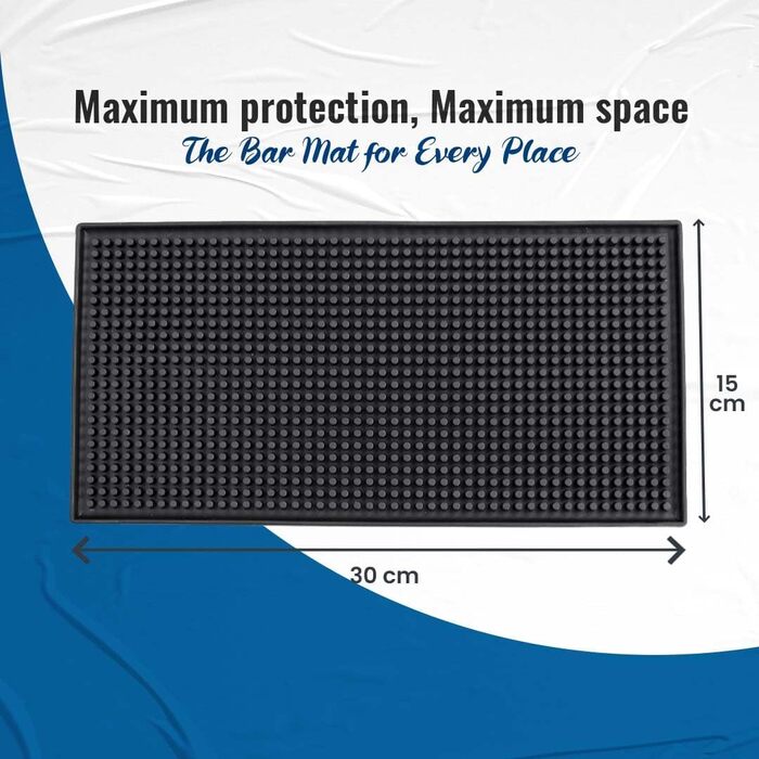 Чорна барна мат, 30 см x 15 см - гумова сервісна мат для бару, кафе, перукарні
