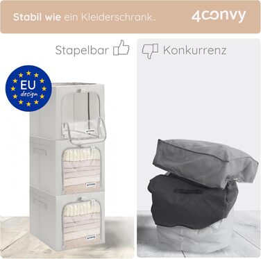Складана коробка для зберігання одягу 4CONVY з блискавкою та металевим каркасом (3x40л, сірий, 2 вікна) - покращене матеріали 2024 року