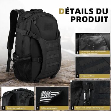 Zavothy 35/45L Military Backpack Men Women, Tactical Backpack, Trekking Backpacks, Outdoor Backpacks, Hiking Backpacks, for Camping, Mountaineering, Gymnastics Training, Shopping, City Trips, Cycling (Black-35l)