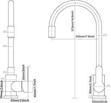Кран кухонний з гнучким шлангом 360°, високий тиск, поворотний, нержавіюча сталь, бежевий