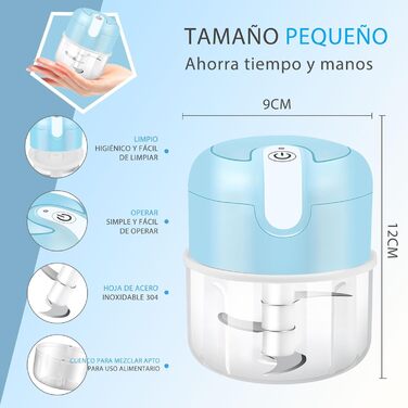 Електричний міні-подрібнювач EASYSPEED Zerkleinerer: 250 мл, для м'яса, овочів, дитячого харчування, кемпінгу (блакитний)