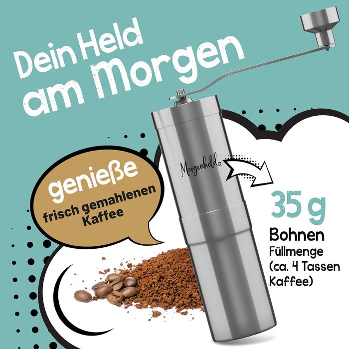 Morning Hero Coffee Grinder Stainless Steel Manual Stepless Ceramic Burr Grinder Mechanical Hand Coffee Grinder Conical Burr Grinder Espresso Hand Coffee Grinder for Outdoor and Camping Manual Espresso Grinder Coffee Grinder
