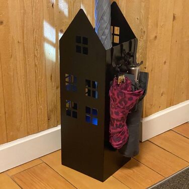 Підставка для парасольки UNUS з піддоном для води, 4 гачки, 16x16x49 см (Чорний, для дому)