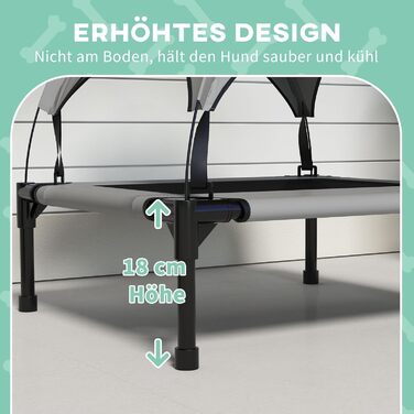 PawHut Підвищене собаче ліжко з балдахіном, для маленьких собак, Outdoor, сірий, 61 x 46 x 63 см