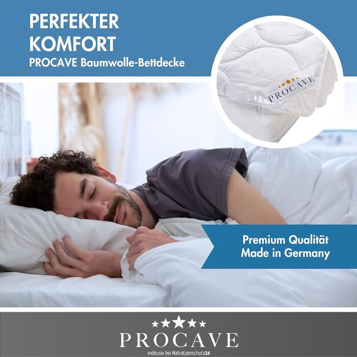 Літня ковдра PROCAVE з бавовни 155x220 см, легка, дихаюча, якісна, натуральна, для літа, виробництво Німеччина
