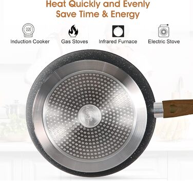 Kitchen Academy Induction Cookware Set, 17-Piece, Cookware Set with Glass Lids, Granite Pots and Pans Set Black 17 PCS Cookware Set Black