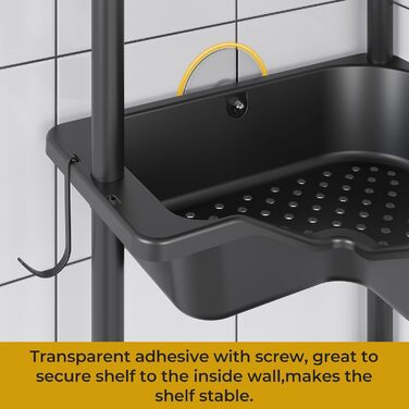 Підставка для душу OriwarE без свердління, 4 полиці, з металу та пластику, з гачками, чорна, для ванної кімнати