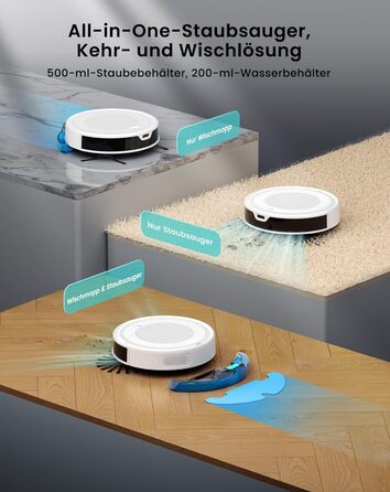 Робот-пилосос LEFANT M2 з функцією миття, 6000Pa, LiDAR-навігація, зони заборони, керування через APP/Alexa, для шерсті тварин, килимів та твердих підлог (M310 Ultra-W)