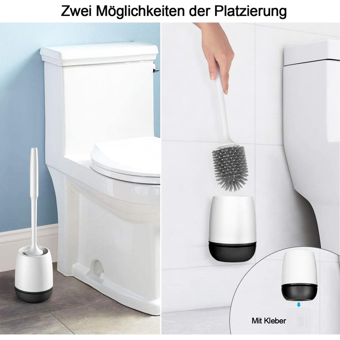 Щітка для унітазу силіконова з тримачем, настінний монтаж, швидковисихаюча, для ванної кімнати – білий (сірий та білий) (чорний та білий)