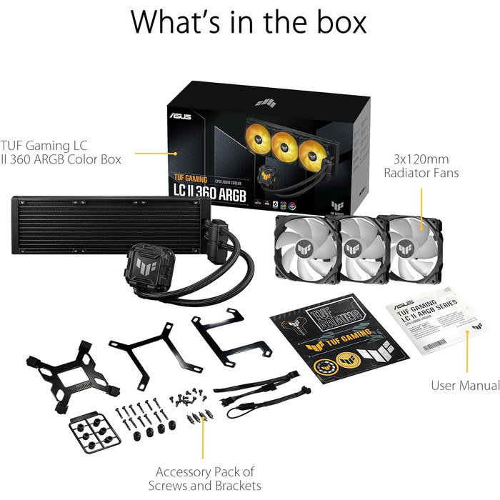 Система водяного охолодження ASUS TUF Gaming LC II 360 ARGB - 360 мм, 3 вентилятори, чорний колір