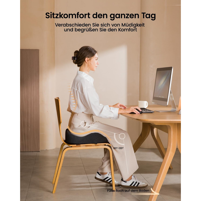 Ортопедична подушка для сидіння ProtoArc для офісного крісла: Memory Foam, рівномірний розподіл тиску, комфорт для офісу, авто, інвалідного візка, чорний, велика