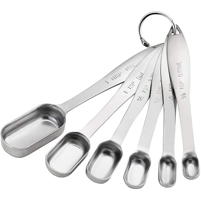 Shovel spoon set, 6-piece, stainless steel measuring spoons, slim measuring teaspoon set, measuring cups, for dry and liquid ingredients, spices, sugar, coffee, kitchen scale, kitchen.