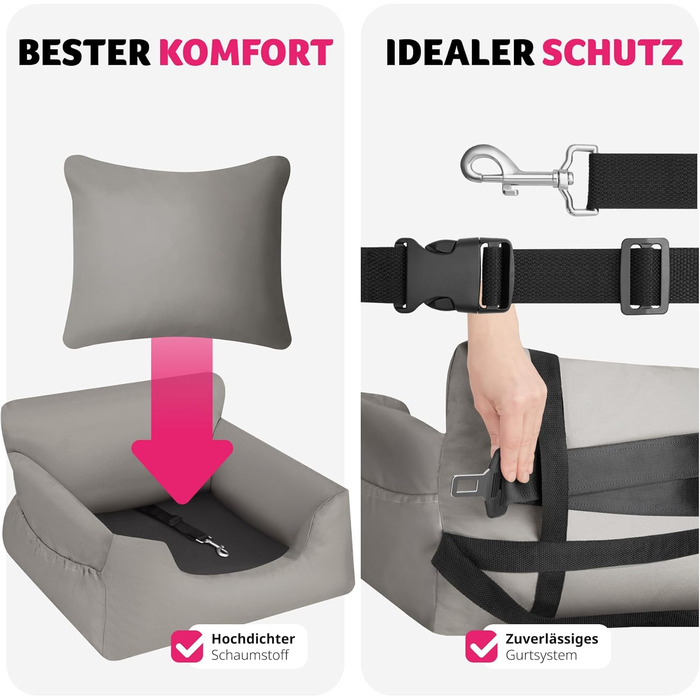 Автокрісло для собак tectake®: зручне автоліжко для собак з підсумком, 55 x 50 x 29 см, сіре