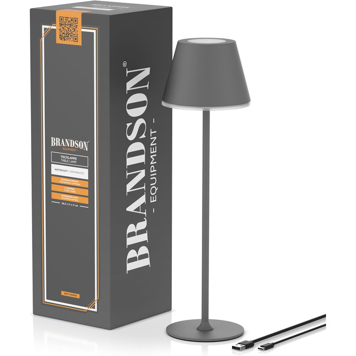 LED настільна лампа CSL з акумулятором - бездротова, сенсорна, димування, 3 кольори світла, метал, великий акумулятор, для дому та вулиці, колір антрацит