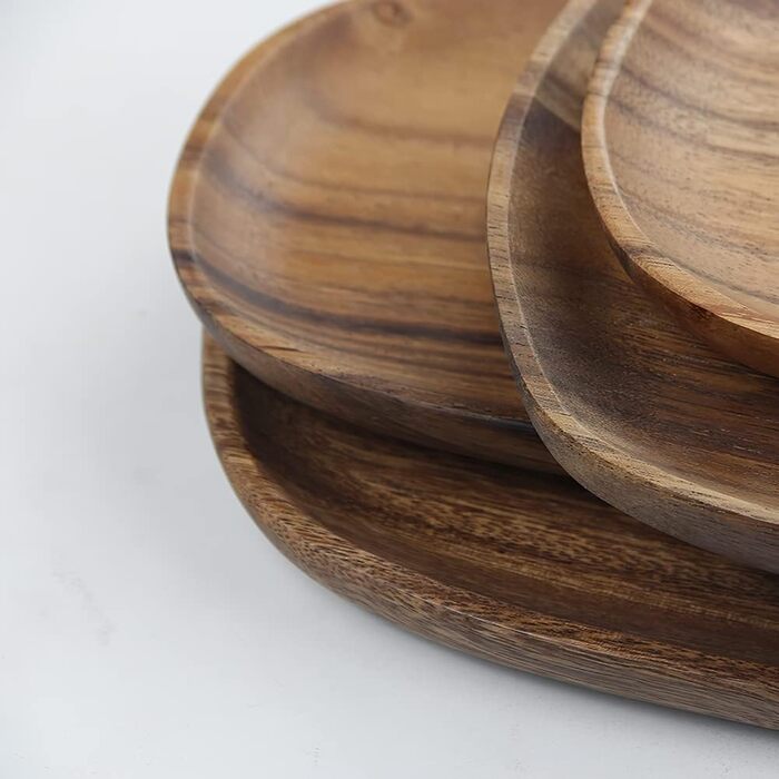 Set of 4 Serving Trays, Irregular Round Wooden Plates & Platters for Snacks, Cheese, Appetizers, Dessert, Sushi, Fruit, Salad, Wooden Serving Board