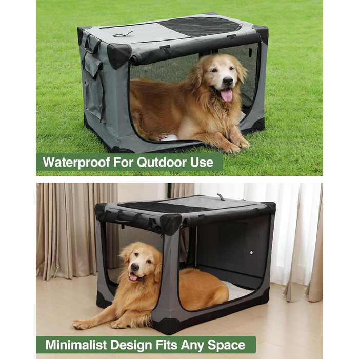 Складана переноска для собак середніх порід, 76x54x54 см (зелена) / 60x42x42 см (сіра), з м'яким лежанком та міцними сітковими вікнами