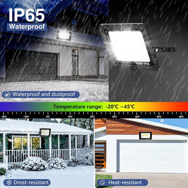 Світлодіодний прожектор 100W для вулиці, 10000Лм, 144 LED, IP65, 6500K, водонепроникний ліхтар для саду, двору, гаража, вхідних дверей