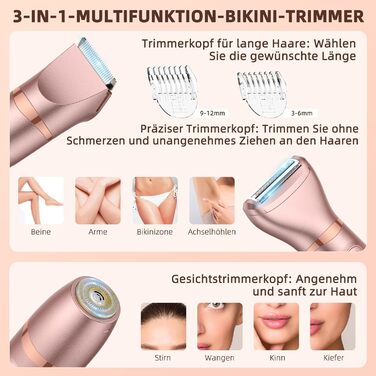 Електричний тример для бікіні Lady Shaver 3-в-1 для жінок: ноги, тіло, інтимна зона. Безпечний для чутливої шкіри. Rose Gold
