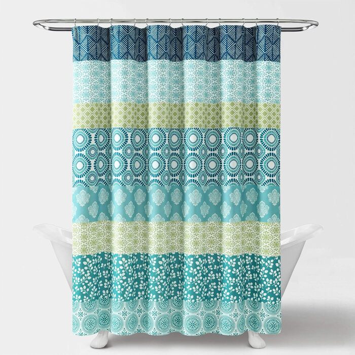 Шторка для душу Lush Decor Bohemian-Streifen, 183x183 см, блакитно-помаранчевий, богемний стиль