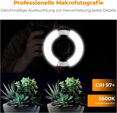 Кольцевий світловий прилад K&F Concept TTL для Nikon DSLR, GN 14, з AF-підсвічуванням та адаптерними кільцями