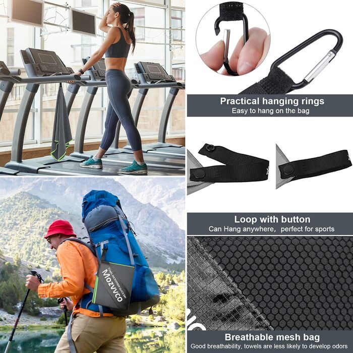 Набір рушників з мікрофібри: великий (180x80 см), спортивний (100x50 см), пляжний (80x40 см). Колір: темно-сірий та зелений