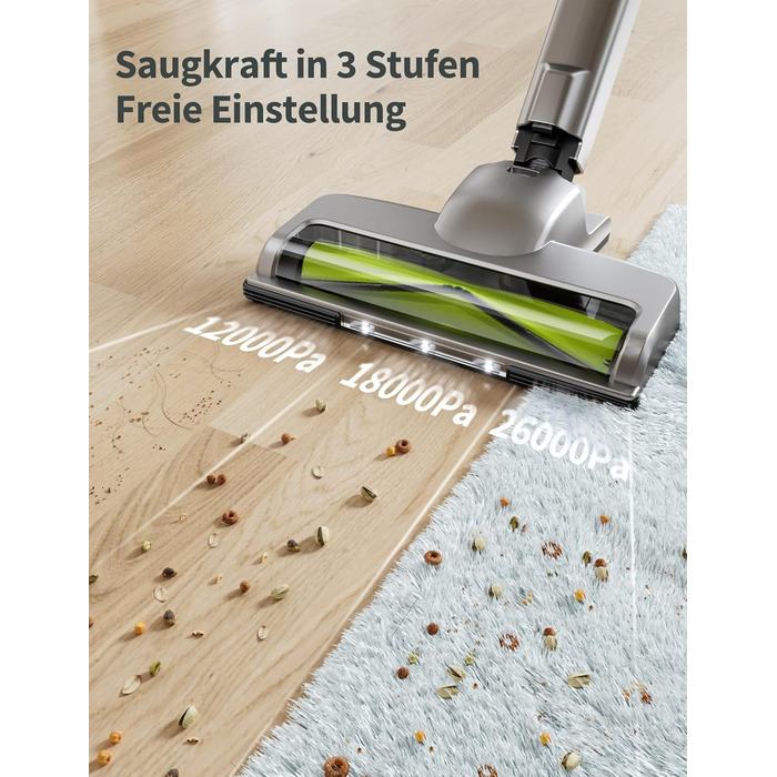 Бездротовий акумуляторний пилосос Kalado 27000Pa, 250W, 45 хв роботи, 1000 мл, для твердих поверхонь, плитки, шерсті тварин, зелений