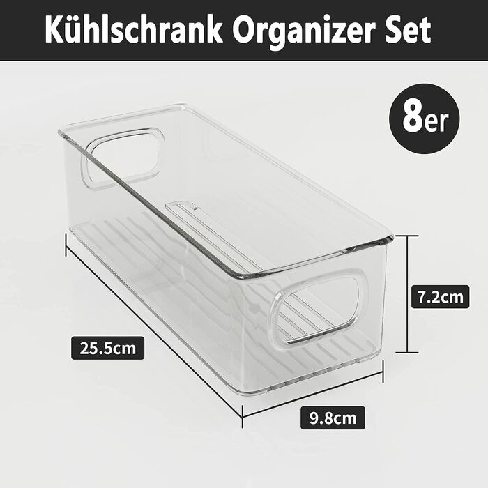FINEW Refrigerator Organizer 8-Piece Set, Stackable Storage Boxes, Small Refrigerator Boxes with Handle, Transparent Containers for Kitchen, Cabinets, Freezer, Pantry - BPA Free