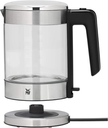WMF Kitchenminis Kettle Glass 1 Liter, Cordless Small Kettle, Water Level Indicator, Scale Filter, Automatic Shut-Off, 1900 Watts, Cromargan Matt Single