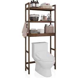 SMIBUY Toilet Shelf, Bamboo Toilet Rack, Adjustable Washing Machine Shelf, Bathroom Shelf with 3 Storage Shelves, Space-Saving, Easy to Assemble (Walnut)