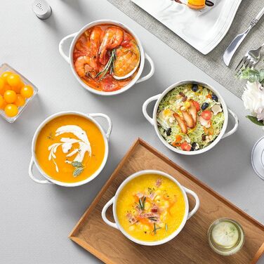 MALACASA Набір супових тарілок з ручками, 800 мл, порцеляна, 4 шт, серія Regular (сірий)