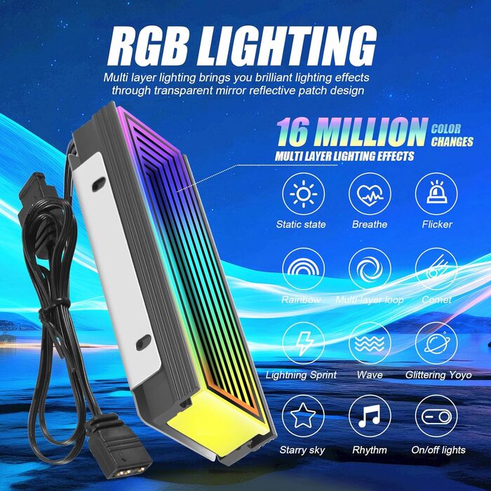 Радіатор охолодження SSD M.2 2280 з ARGB підсвічуванням Gokelomg - для комп'ютерів NVMe