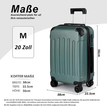 Валіза ручної поклажі TANTOMI: жорсткий корпус, телескопічна ручка, кодовий замок, для подорожей та ділових поїздок, світло-зелений колір