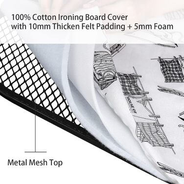 Прасувальна дошка Duwee Extra велика з парогенератором, термостійке покриття, регульована висота, стабільні ніжки, складна, 122 x 43 см (Біла)