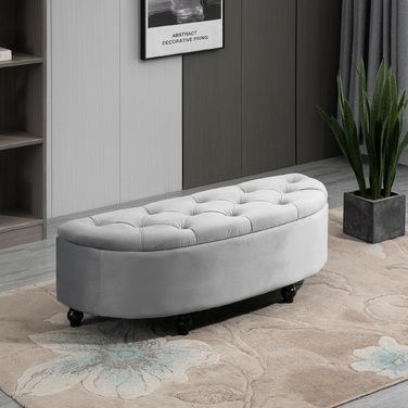 HOMCOM Storage Bench Storage Ottoman Storage Box Footrest Velvet-Touch Rubberwood Grey Bedroom | Aosom